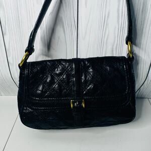 Antonio Melani Black Gold Quilted Leather Purse Handbag Shoulder Bag Y2K